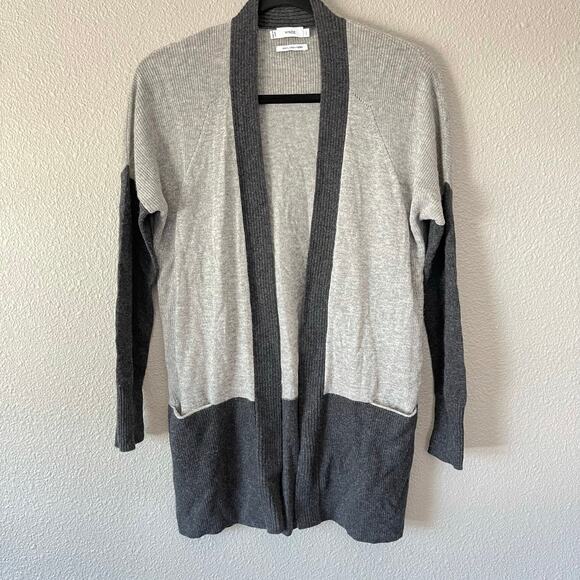 Vince Open Front Long Sleeve Color Block Cashmere Women's Grey Cardigan XXS - Picture 1 of 8